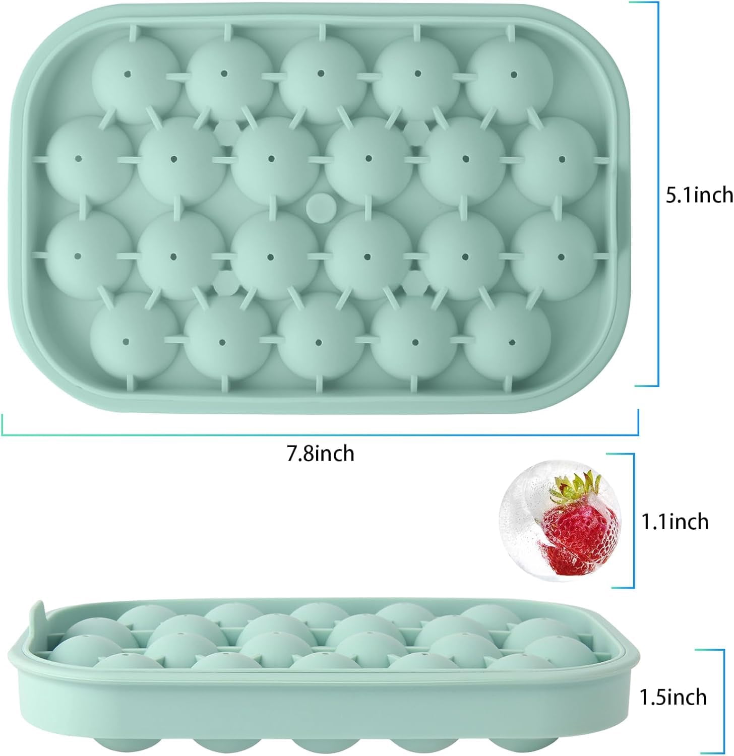 Ice Cube Tray  2 Pack Silicone Balls Maker With Lid Bpa Free Easy-release Trays For Freezer Diy Homemade Round Cubes Coffee (green)