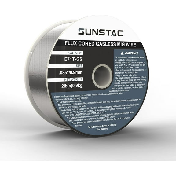 Sunstac Flux Core Welding Wire E71T-GS Gasless MIG, 2LB, 0.035" for Mild/Galvanized/Stainless Steel