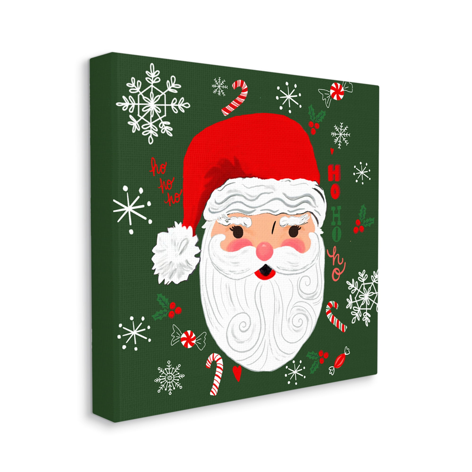 Stupell Industries Jolly Santa on Green Holiday Painting Gallery Wrapped Canvas Art Print Wall Art, 24 x 24