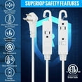 thumbnail image 3 of Maximm 25 ft Cable Safety Extension Cord with Automatic Lock Hook Extension Cord Holder and Child Proof Outlet Cover - White, 16 AWG, SJTW, Heavy Duty Outdoor Extension Cord with Multiple Outlets, 3 of 5