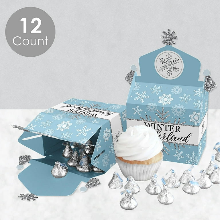 Big Dot of Happiness Winter Wonderland - Treat Box Party Favors - Snowflake Holiday Party and Winter Wedding Goodie Gable Boxes - Set of 12