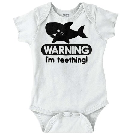 

Warning Im Teething Funny Shark Baby Newborn Baby Boy Girl Romper Brisco Brands