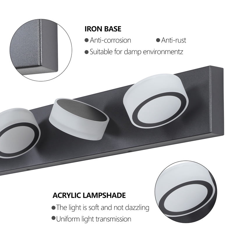 45" Modern Black LED Vanity Light, 6-Light Bathroom Wall Fixture for Mirror and Shower, Sleek Design, Energy Efficient, Easy to Install, Bathroom Decor Lighting