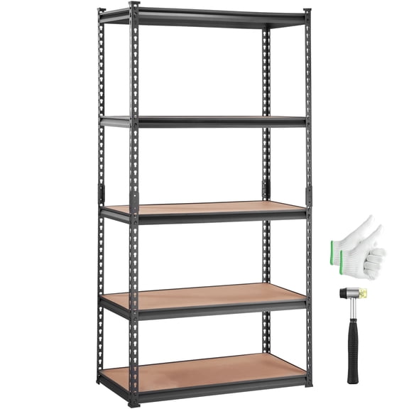 VEVOR Storage Shelving Unit, 5-Tier Adjustable, 2000 lbs Capacity, Heavy Duty Garage Shelves Metal Organizer Utility Rack, Black, 35" L x 18" W x 71" H for Kitchen Pantry Basement Bathroom Laundry