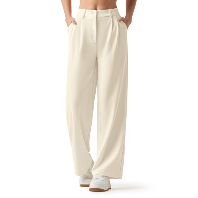 Pantalones de trabajo Willit de pierna ancha y cintura alta para mujer, color blanco roto