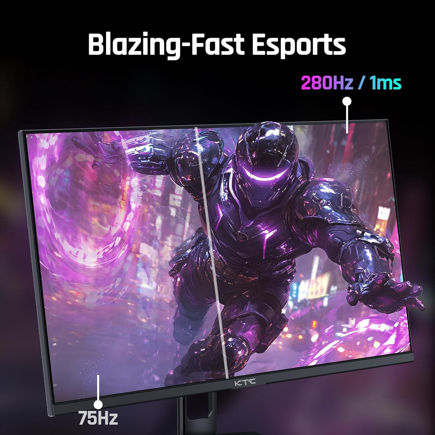 KTC 27 Inch 280Hz / 240Hz Gaming Monitor 1ms GTG 350nits Fast VA 1080P, Tilt, 126% sRGB, Adaptive Sync, 4000:1 Contrast Ratio, HDR, DisplayPort 1.4 / HDMI 2.0, VESA