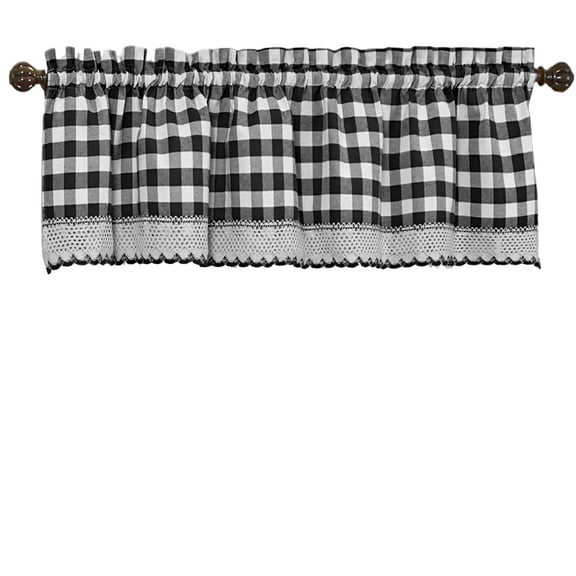 Woven Trends Room Darkening Window Valance, 58W x 14L Inches Top Rod Pocket Checkered Gingham Curtain Valance Scarf, Modern Farmhouse Window Curtain Valance Classic Buffalo Checked Plaid, Black