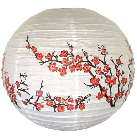M.V. Trading LNTA16024RPB Colorful Chinese/Japanese Round Paper Lanterns with Metal Frame, 16-Inches, Red Peach Blossom Flowers