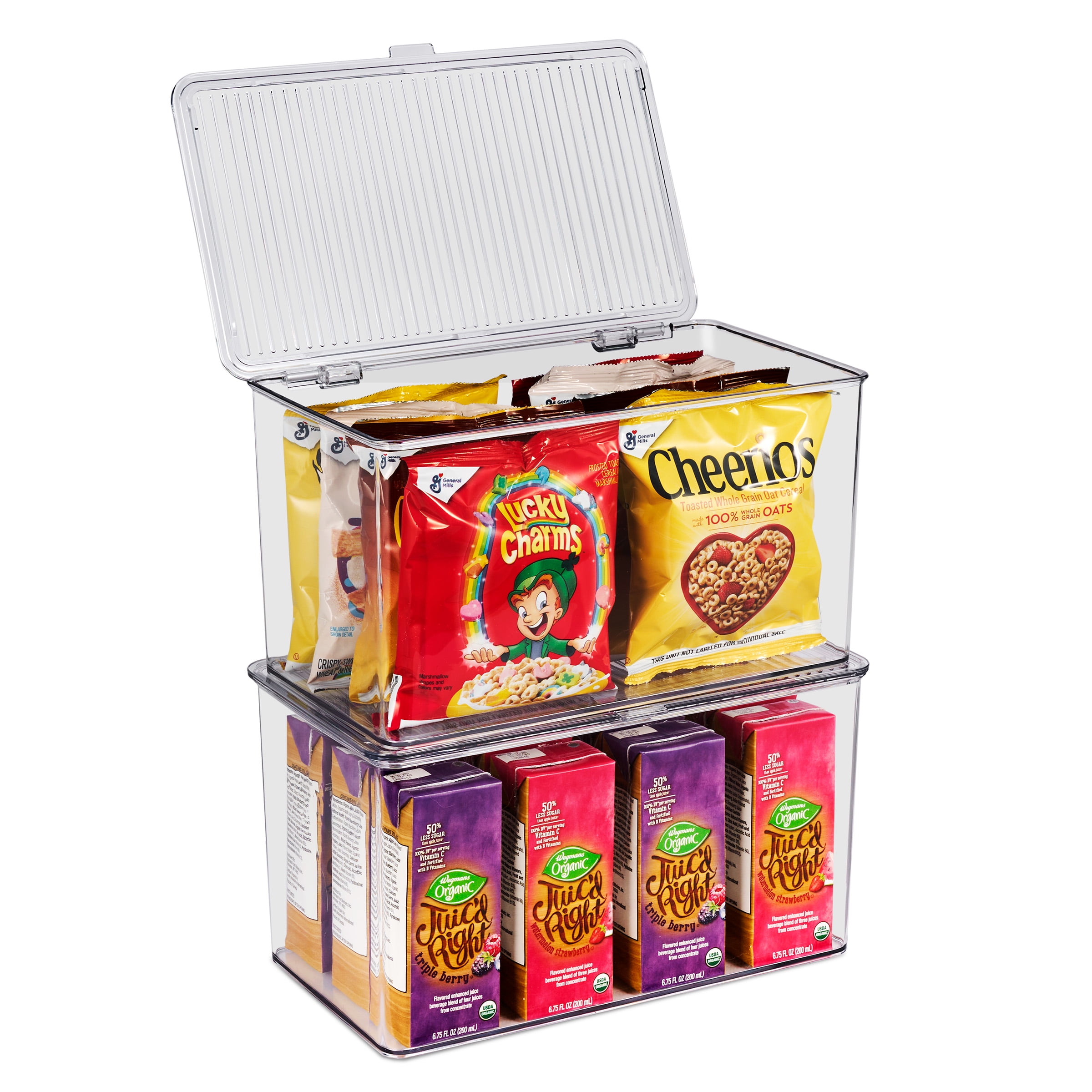 Sorbus Organizer Bins with Attached lids | Kitchen Pantry Organization Storage Bins, Small Clear Storage Box for Fridge | Food Storage Containers for Organizing, Cabinet Organizers (2-Pack, Large)