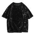 thumbnail image 1 of Hauts à Sequins avec Manches, Hauts à Col Rond à Manches Courtes Réfléchissants de Couleur Unie pour Hommes Été, 1 of 7
