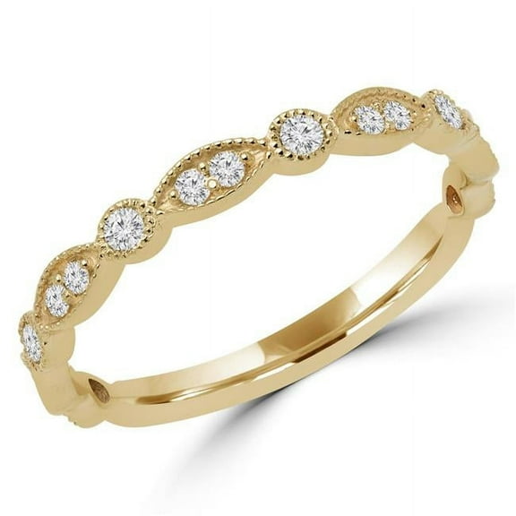 MD170429-5.75 0.25 CTW Round Diamond Semi-Eternity Wedding Band Ring in 14K Yellow Gold - Size 5.75