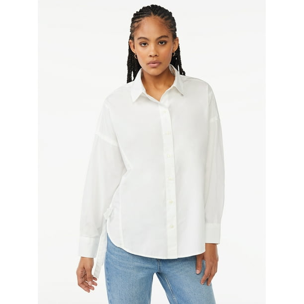 Free Assembly Women's Oversized Square Shirt with Side Tie - Walmart.com