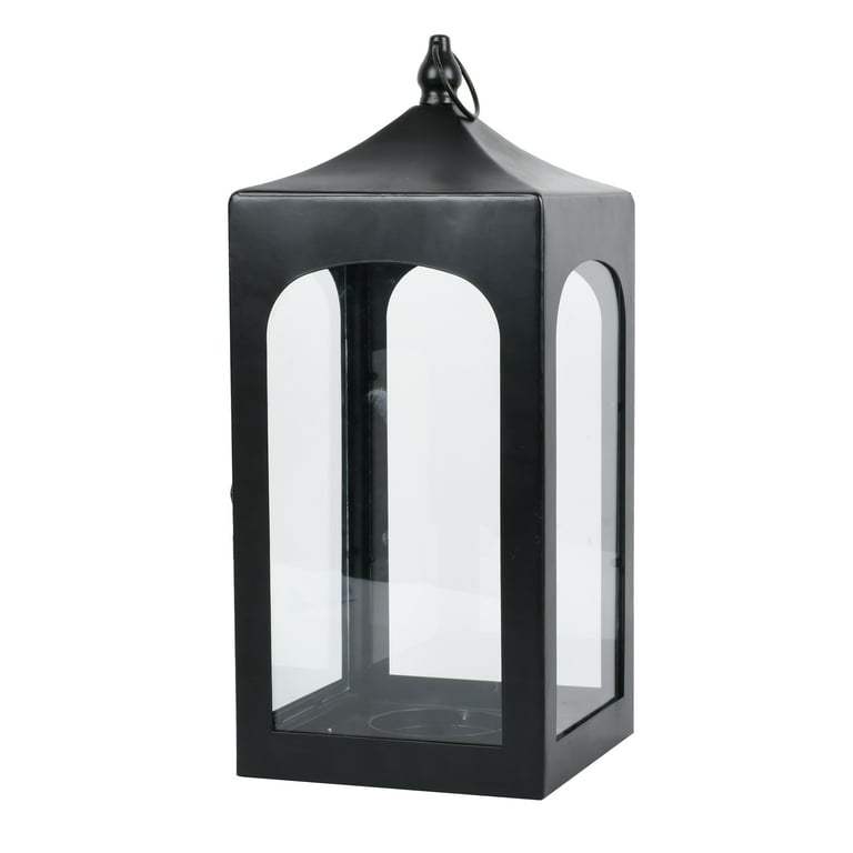 Better Homes & Gardens Decorative Black Metal Battery Operated Outdoor  Lantern with Removable LED Candle 18inH 