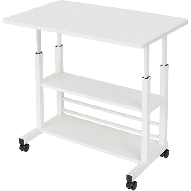 Escritorio 3 Niveles Bluelander, Altura Ajustable, Minimalista, Ruedas con Bloqueo, Blanco