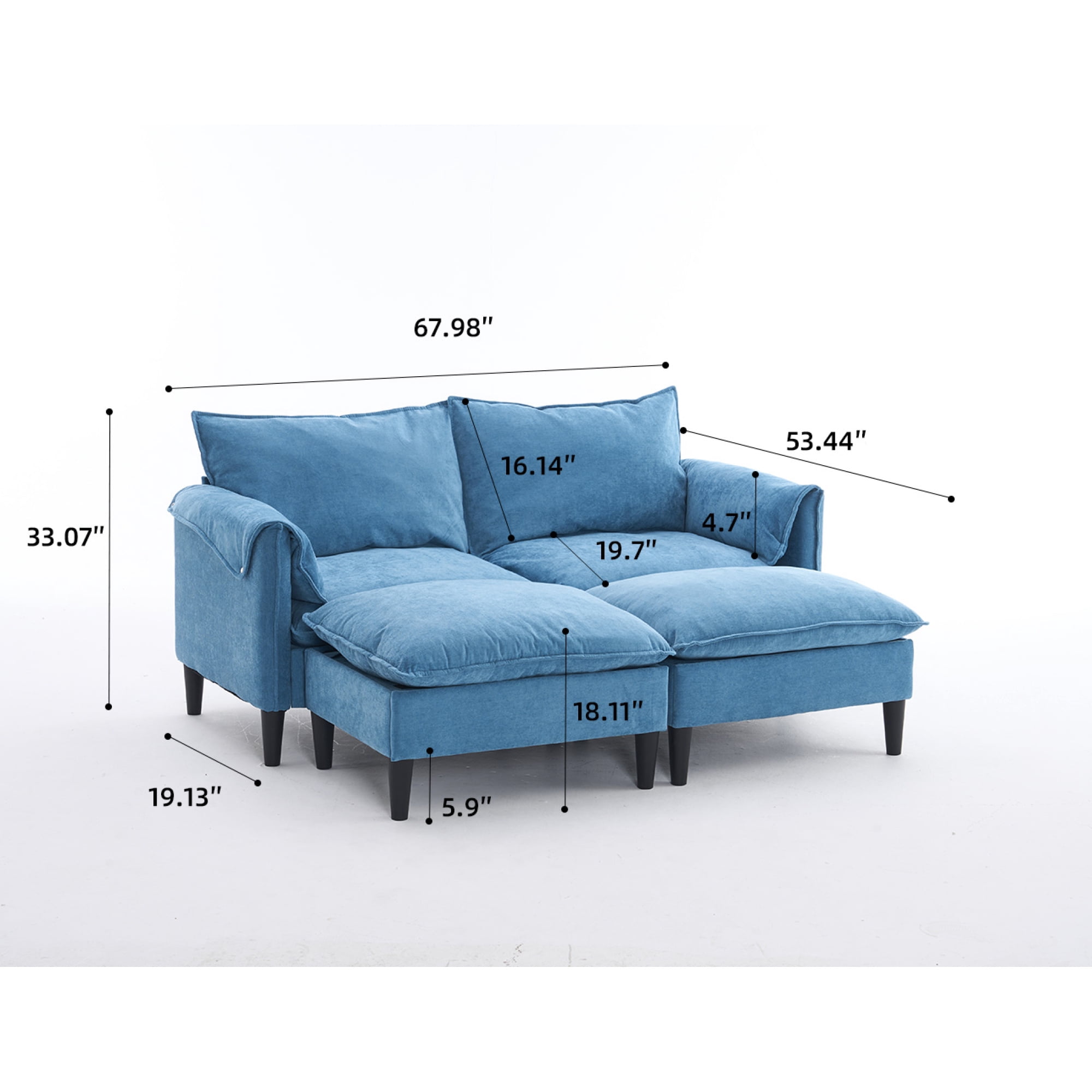 Convertible Combination Sofa U-Shaped Storage Sofa with Footstools , 2-Seater Futon for Living Room, Living Room/Bedroom/Office/Small Space