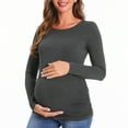 thumbnail image 2 of Bearsland Women's Long Sleeve Maternity Shirts Casual Tunic Side Ruched Tops Pregnancy Clothes 3-Pack, 2 of 8