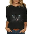thumbnail image 1 of Fridja Blouse d'Été Ample pour Femmes Imprimé Chat Manches Longues Col Rond, 1 of 9