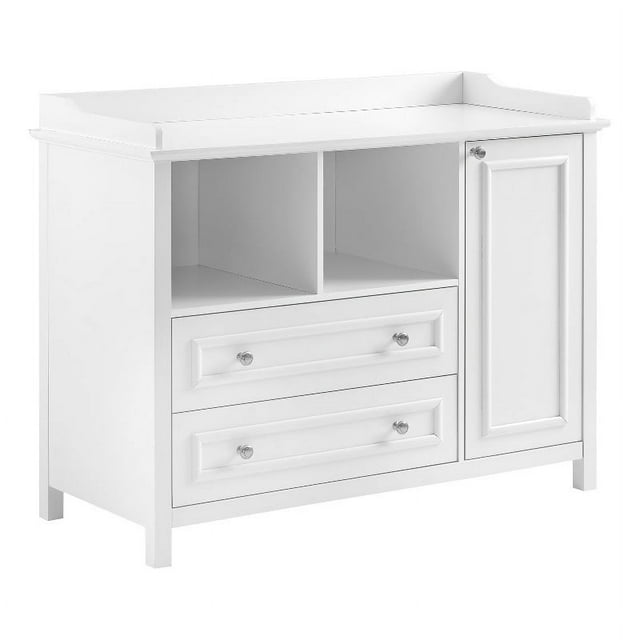 Commode en Bois pour Enfants 1-Cabinet à 2 Tiroirs de 46 Po - Blanc Uni