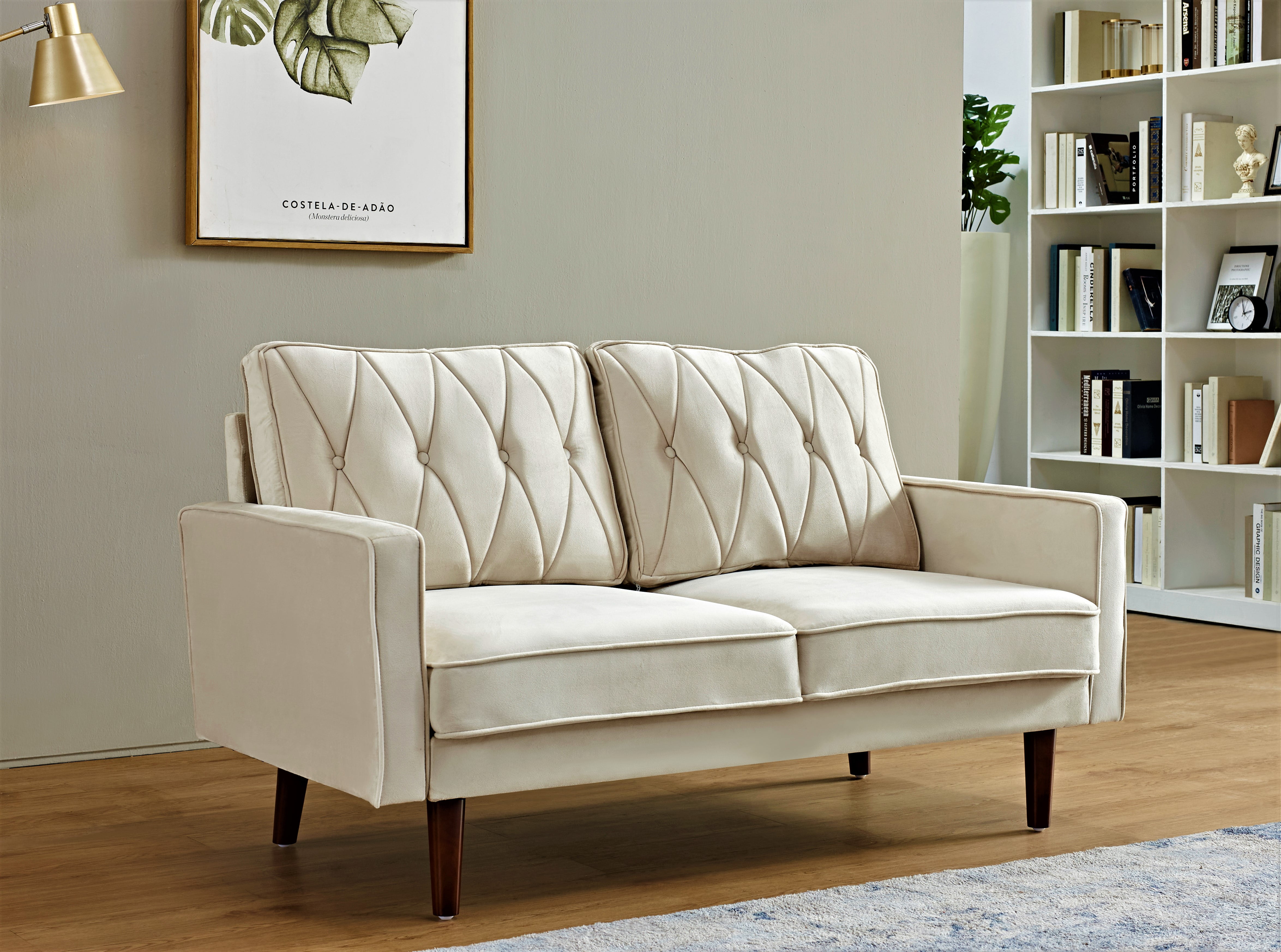 Us pride furniture Feemster 57.5'' Velvet Square Arm loveseat -Ivory