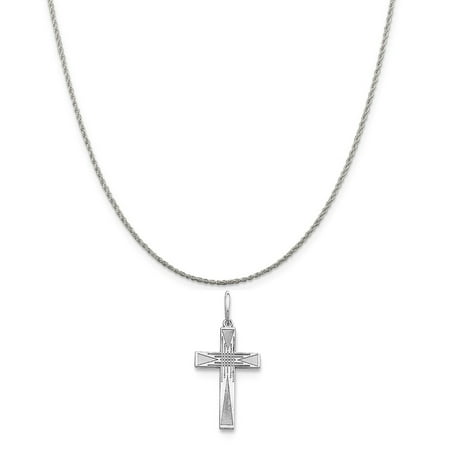Sterling Silver Laser Designed Cross Charm on a Sterling Silver Rope Chain Necklace, 20