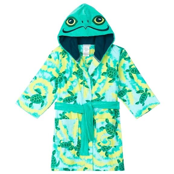 Saint Eve Kids Hooded Terry Swim and Beach Cover Up Robe for Boys and Girls - Green Turtle, Medium