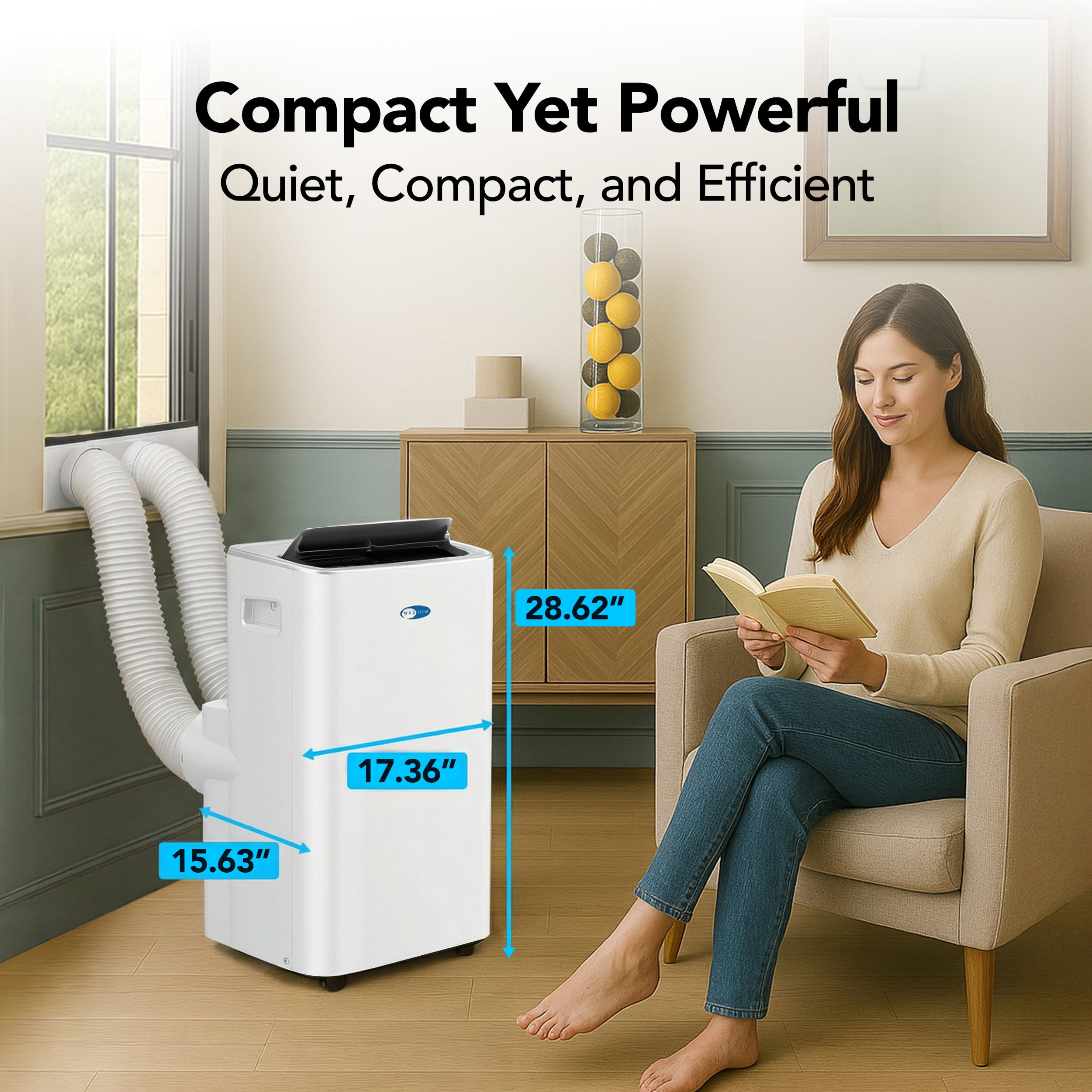 Whynter 10000 BTU SACC Dual Hose Portable Air Conditioner, 13000 BTU ASHRAE, Inverter AC with WiFi, Cools up to 500 Sq Ft, ARC-1280WX