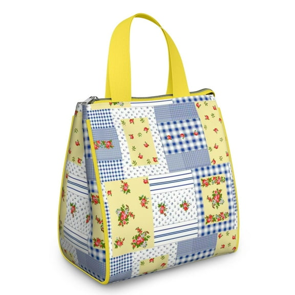 Pioneer Flower Floral Print Pattern Insulated Lunch Bag for Women & Adults,Large Portable Soft Cooler Lunch Bag,Thermal Food Storage Tote with Pearl Cotton,8.66L,8.75x5.75x9.5 Inch