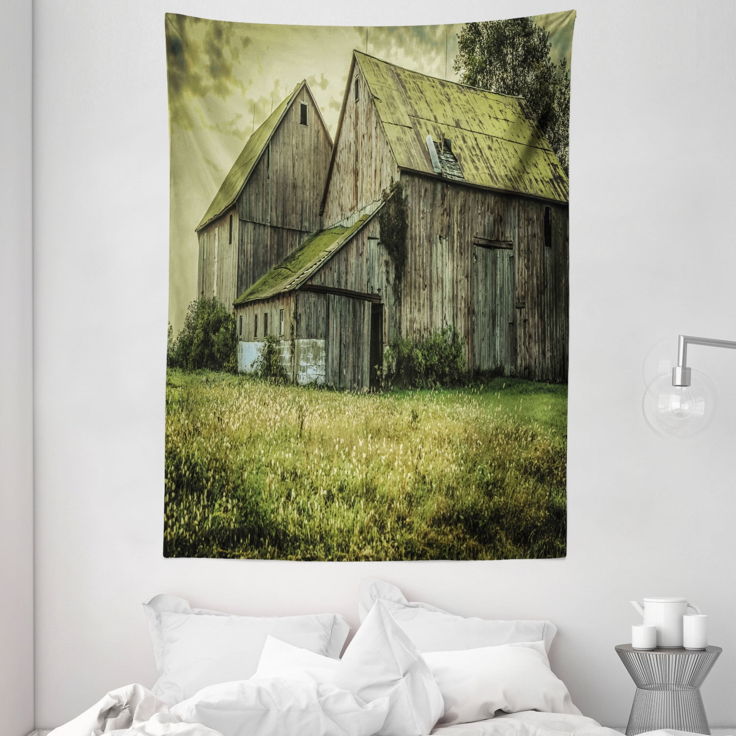 Country Tapestry, Farmer Field Barn Warehouse Midwest American Style Antique Ancient Artwork 