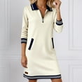 thumbnail image 2 of IWRICH Women's Oversized Sweatshirt Dress Half Zip V Neck Long Sleeve Color Blocking Fall Casual Mini Dresses White XL, 2 of 6