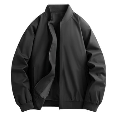 Leesechin Men's Big and Tall Casual Solid Color Zipper Pockets Long Sleeve Outwear Coat