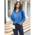 thumbnail image 5 of Womens Long Sleeve Dressy Casual Button Down Collared Tops Elegant Pleated Front Work Blouse Blue XL, 5 of 8