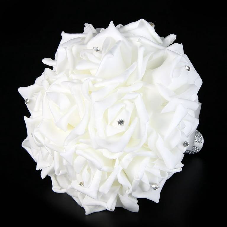 Wedding Bouquet White Roses White Pearls and Tulle - Wholesale Flowers and  Supplies