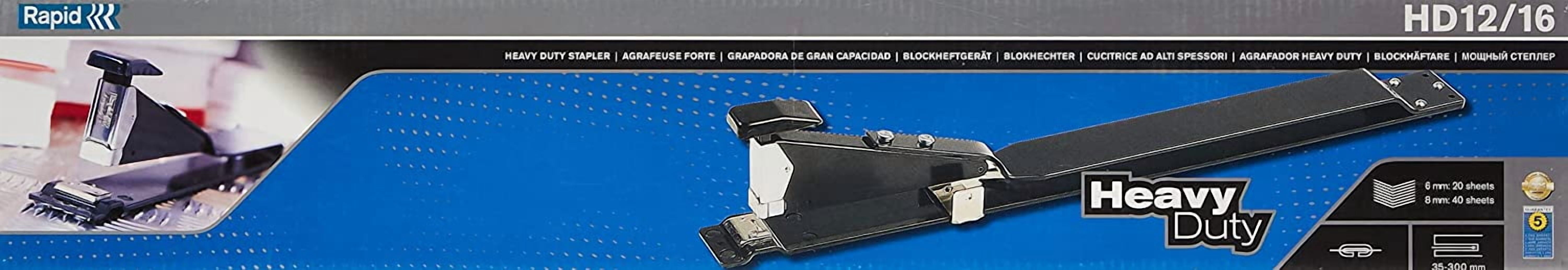 Rapid Classic HD12 16" Long Arm Stapler, 40 Sheet Capacity, 400mm Insertion Depth, Brochure Stapling and Pinning, Metal, Black, 10300218 400 mm Insertion Depth 40 Sheet