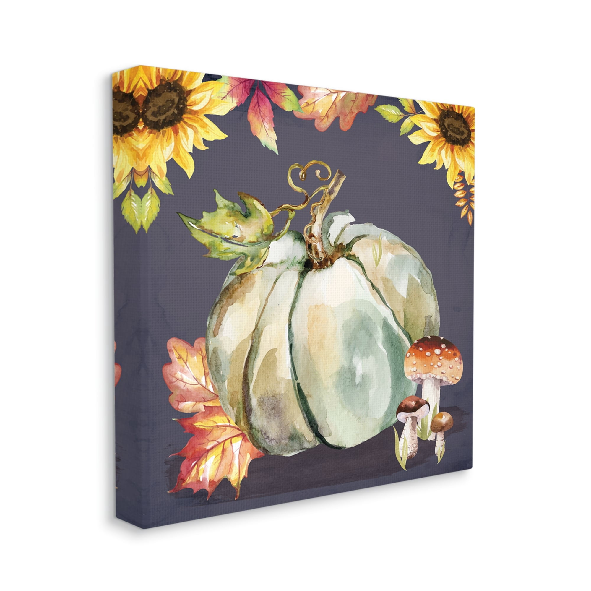 Stupell Industries Floral Autumn Pumpkin & Mushrooms Holiday Painting Gallery Wrapped Canvas Print Wall Art