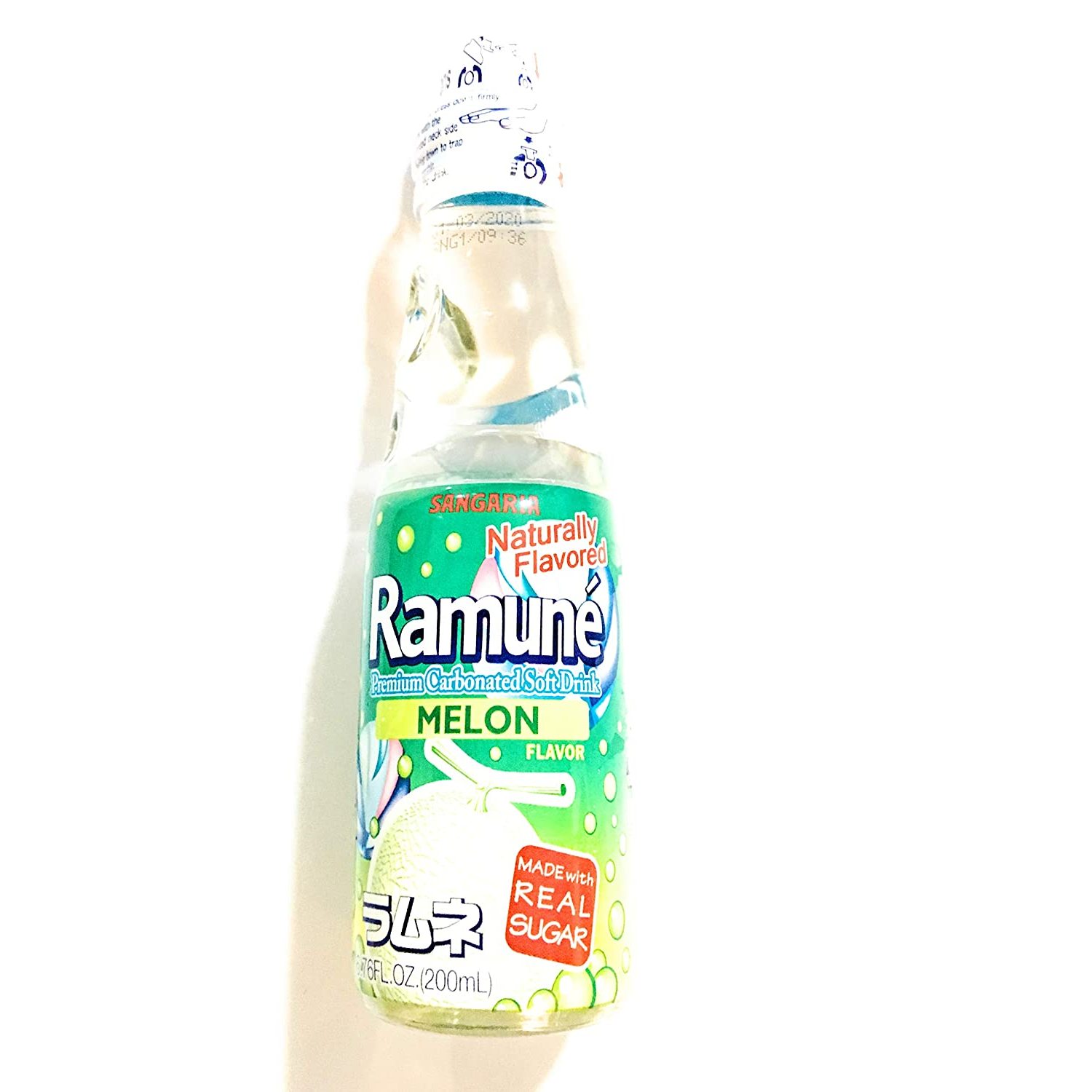 Sangaria Ramune Carbonated Soft Drink Melon Flavor 5 Pack (6.76 Fl Oz
