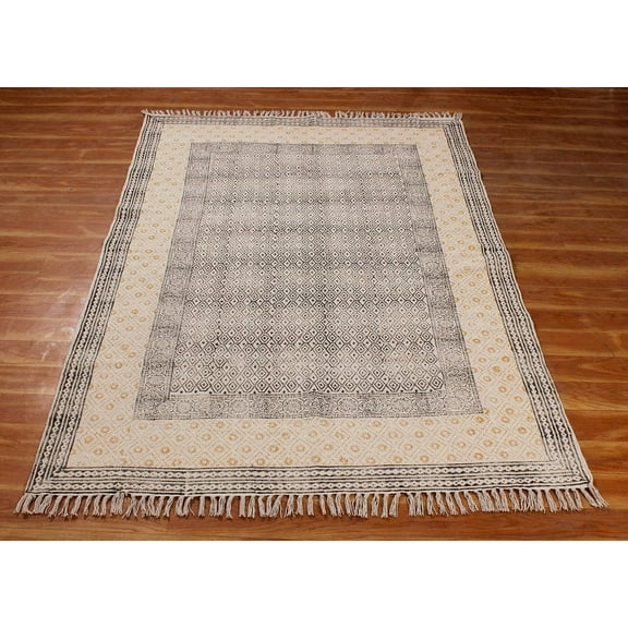 Hand Block Printed Rug Handmade Cotton Dhurrie Area Rugs Bohomian Kilims Indoor Kitchen Carpet Flatwoven Throw Rug