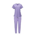 thumbnail image 3 of Conjunto de uniformes exfoliantes, ropa de trabajo, pantalones superiores de enfermera, trajes de trabajo de enfermería de manga corta, para peluquero , Púrpura S Yinane Uniforme de enfermera, 3 of 8