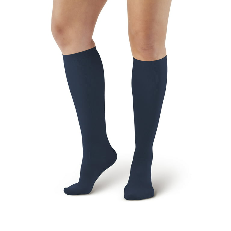 Ames Walker AW Style 112 Women's Microfiber 15-20 mmHg Moderate Compression  Knee High Socks Navy Xlarge 