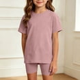 thumbnail image 6 of Juorvia Girls'clothing Sets Toddler Summer Casual Loose Fitted Crew Neck T-Shirts Slim Layering Shorts(8-9 Years,Pink), 6 of 7