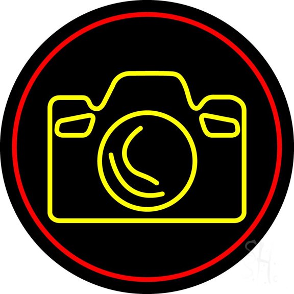 Purple Camera With Border 1 LED Neon Sign 18 x 18 - inches, Clear Edge Cut Acrylic Backing, with Dimmer - Bright and Premium built indoor LED Neon Sign for Computer & Electronics store decor.