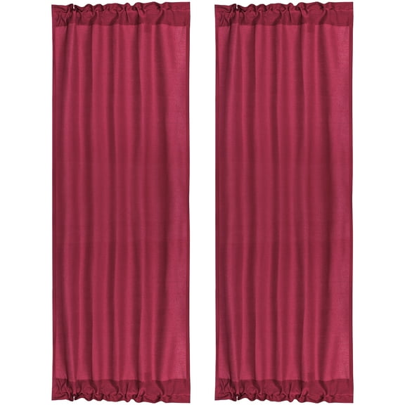 Unique Bargains 2-Pack Rod Pocket Door French Curtains Burgundy 25" x 72"