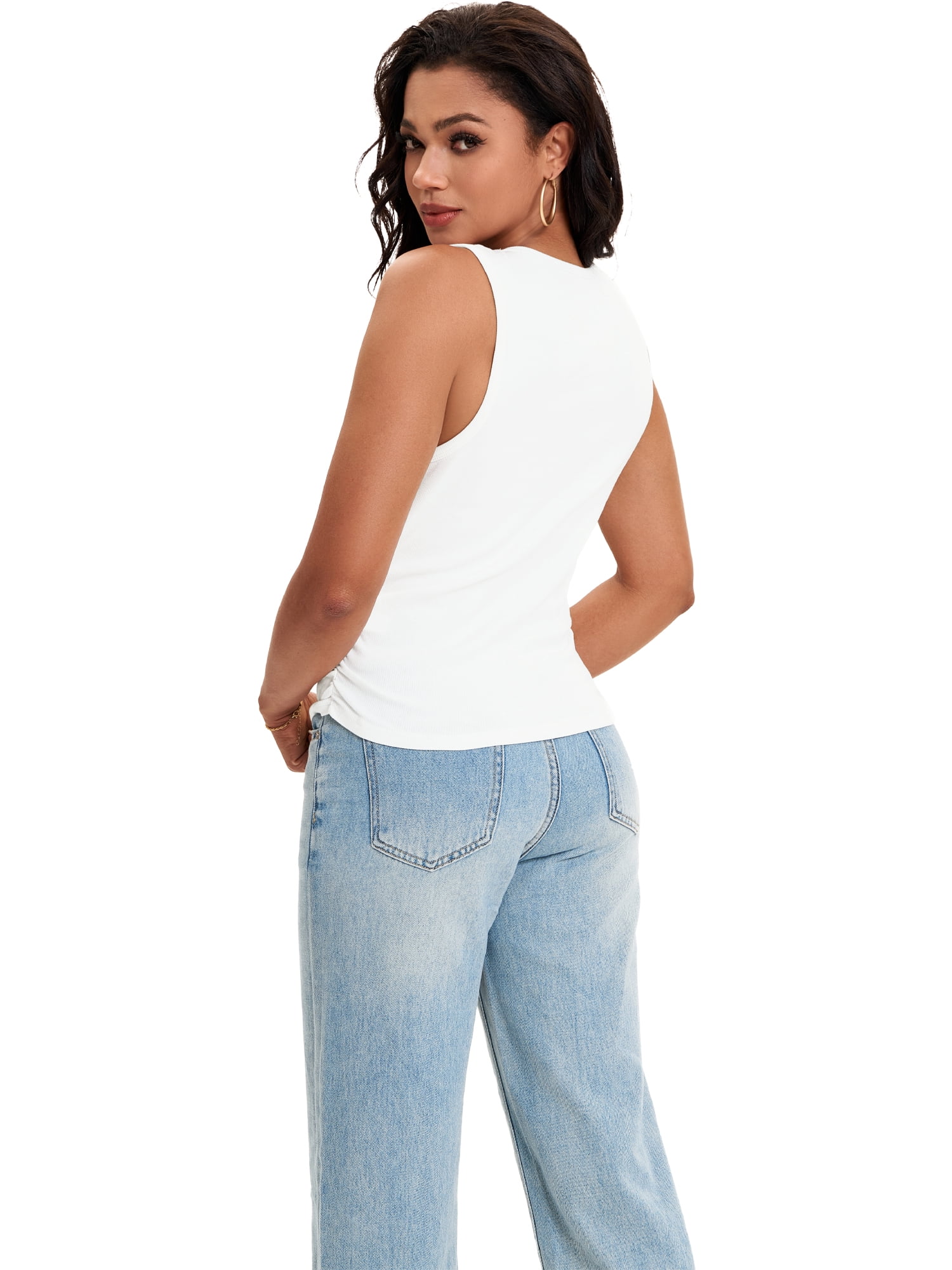 DARING DIVA Women's Summer Ribbed High Neck Casual Basic Tank Tops S White Print