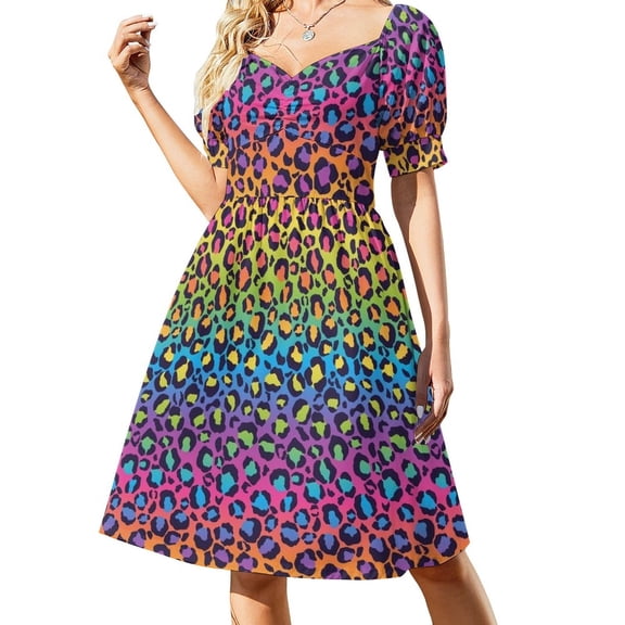 Bright Ombre Gradient Leopard Print Pattern Sleeveless Dress Long veiled dresses Beachwear
