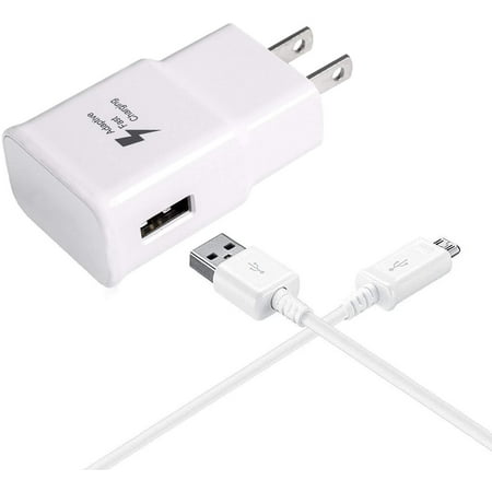 Original OEM Samsung Adaptive Fast Charging Wall Adapter Charger with Micro USB Cable, White - for Samsung Galaxy S7 / S7 Edge / S6 / S5 / Note 5 / 4 / S3 - Bulk Packaging