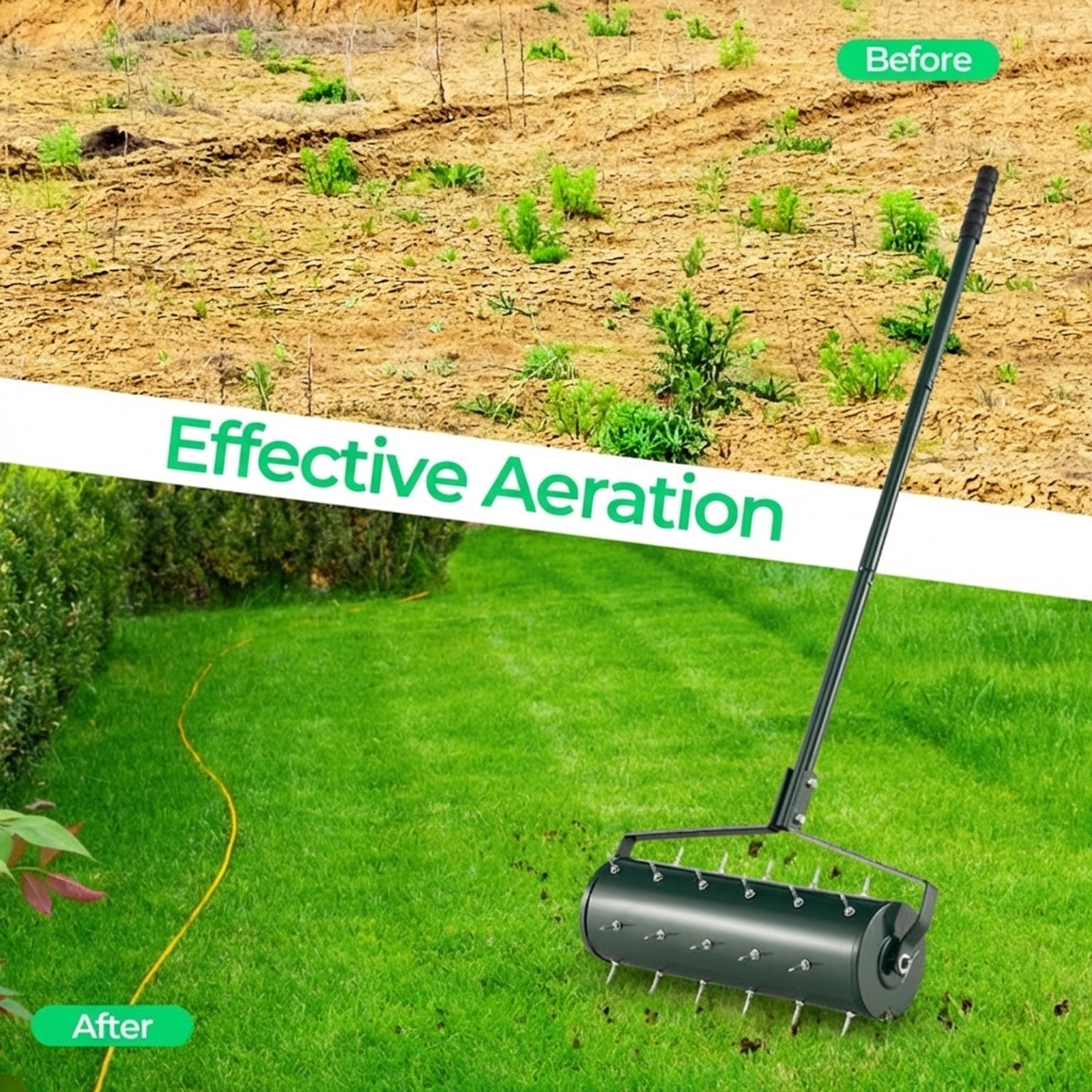 Biotree 18/21 Inch Manual Lawn Aerator with Detachable Handle Filled with Sand or Stone-21 inches Green