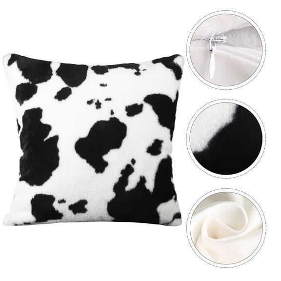 Homoyoyo Black Plush Pillow Covers with Cow Spots Pattern, Hidden Zipper, Soft Home Decor