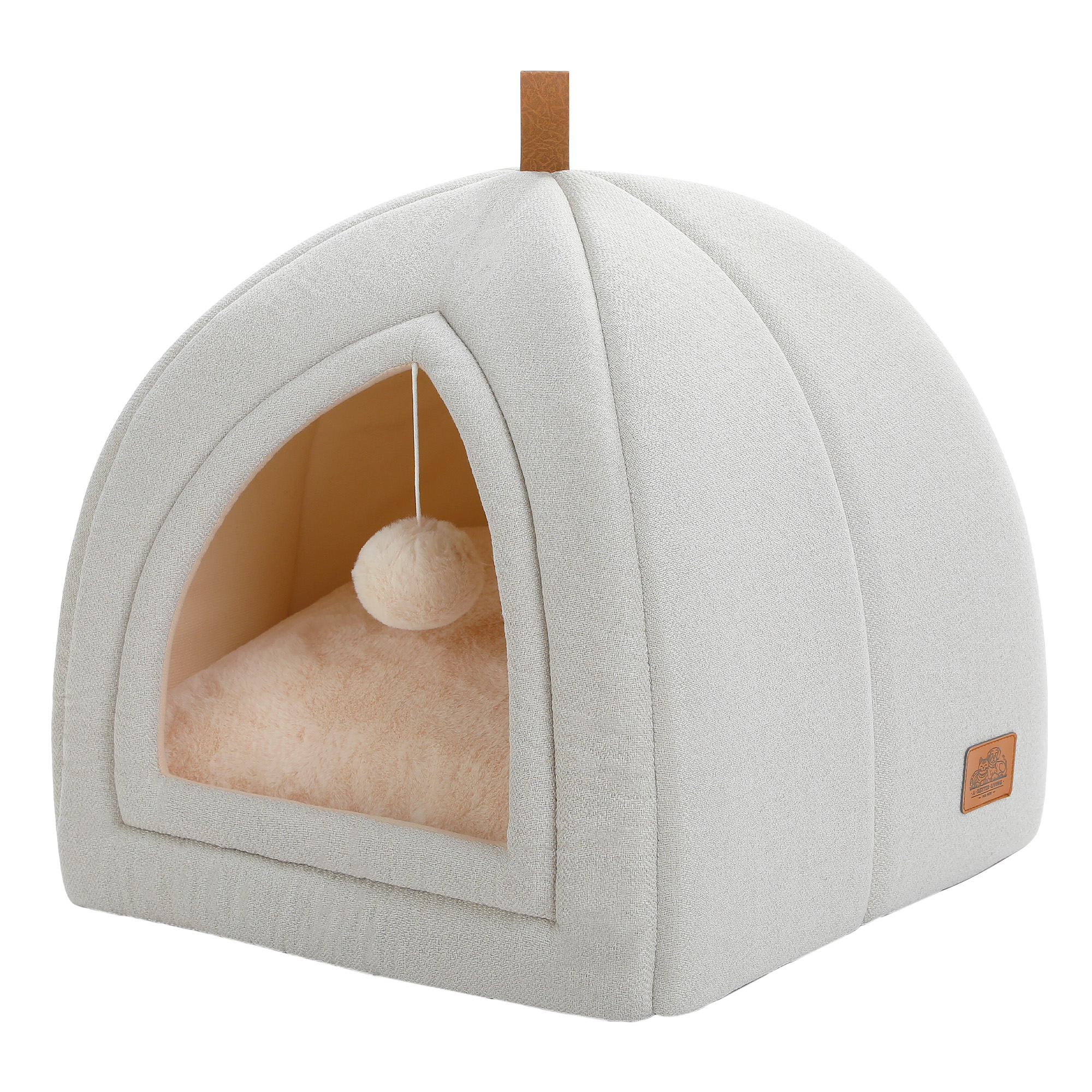 PAWZ Road 2 in 1 Cat Bed Foldable Pet Cave for Indoor Pet Cat House for Kittens and Dogs Beige