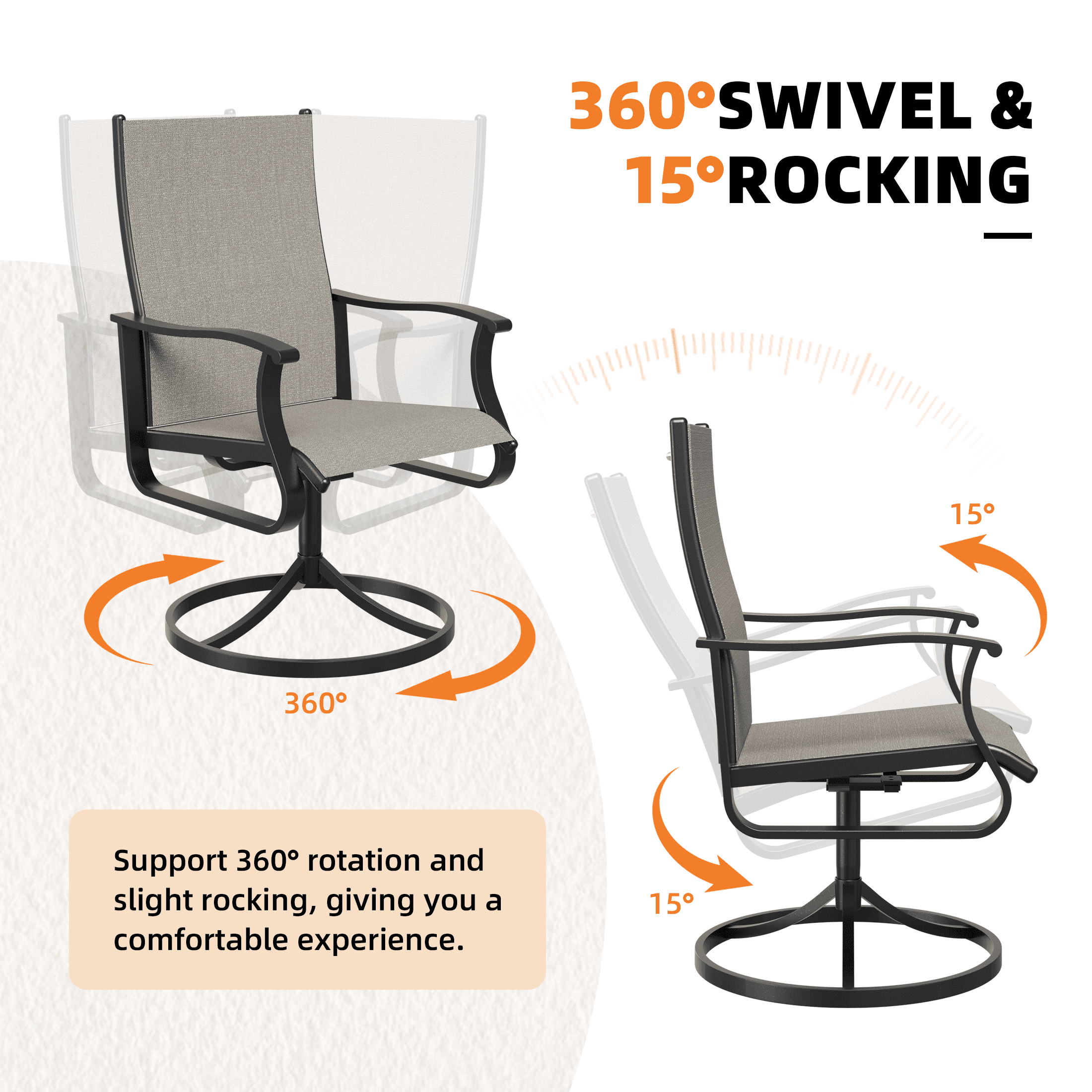UDPATIO Low Back Outdoor Dining Chair Set of 2, 360° Swivel Patio Chair Outside for Lawn Garden Backyard Deck, Beige