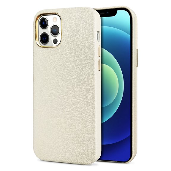 Luckycoin Pebbled Slim Leather Case for iPhone 12 Pro Max Full Protection iPhone Case - White