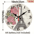thumbnail image 3 of 2D Flat 1pc 10Inch Elegant Parisian Eiffel Tower Wall Clock with Red Rose Accents, Silent Movement, Round Wooden Clock, Battery Powered with AA Battery (Not Included), Digital Display, 3 of 7
